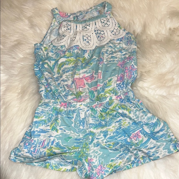 Lilly Pulitzer Other - Lilly Pulitzer Aqua Blue Romper with Lace Detail